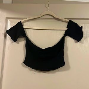 Black crop top with off the shoulder sleeves